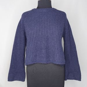 Time And Space Sweater Flare Bell Long Sleeve Crop Hi-Lo Relaxed Chunky Knit XS